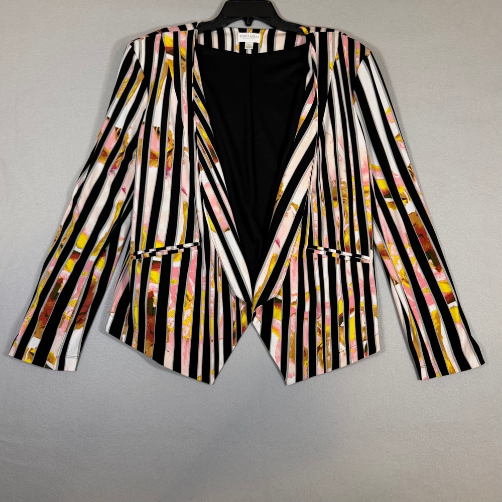 Bisou Bisou Michele Bohbot Striped Floral Open Front Blazer Jacket XL